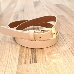 Beige women's Thin Faux Leather Belt Gold Buckle Size Med
